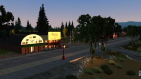 Collage of Trainz route screenshots showing varied railway scenery