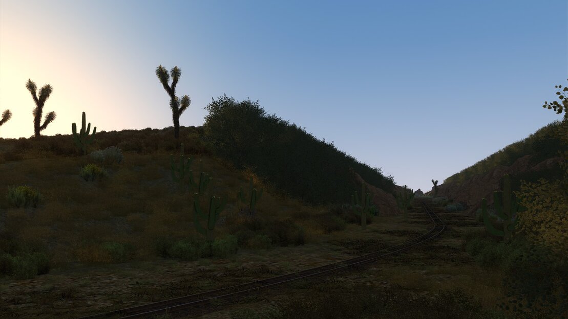 Trainz screenshot of a coastal South African branch line alongside the sea